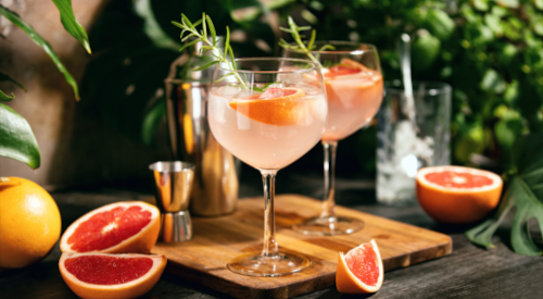 Grapefruit cocktails on a terrace