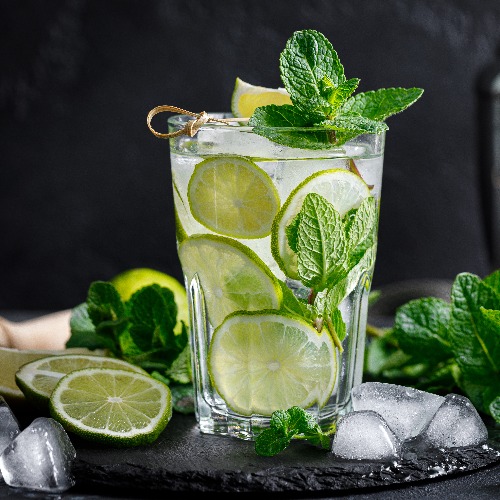 Enjoy a refreshing Mojito with rum or a non-alcoholic Virgin Mojito made with fresh mint, lime juice, cane sugar, and soda.